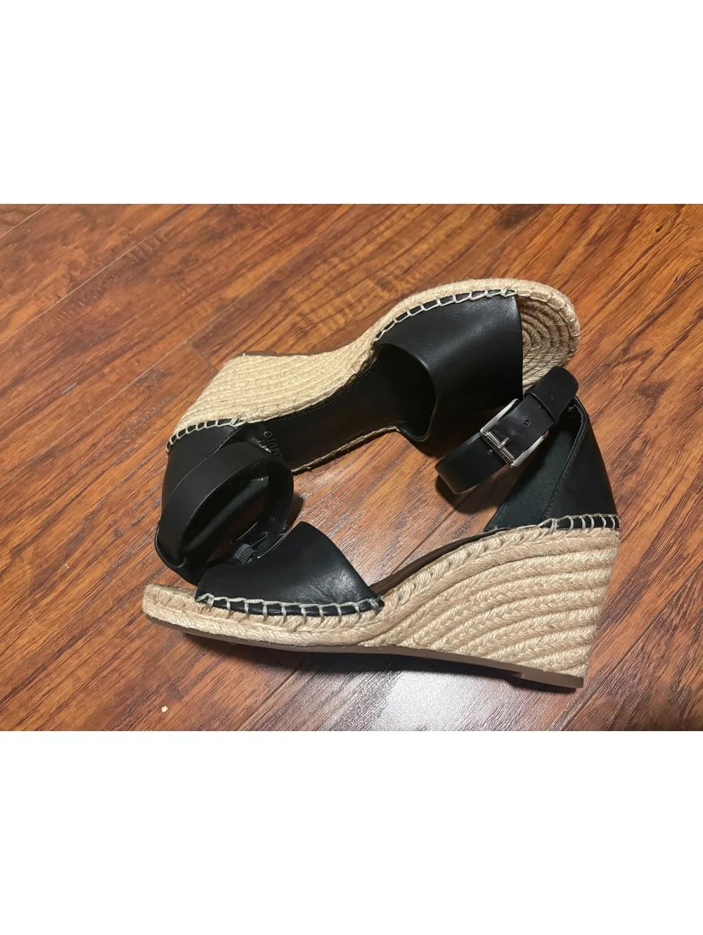Vince Camuto Felyn Black Leather Espadrille Sandals Women Sz 9 Fisherman Coastal